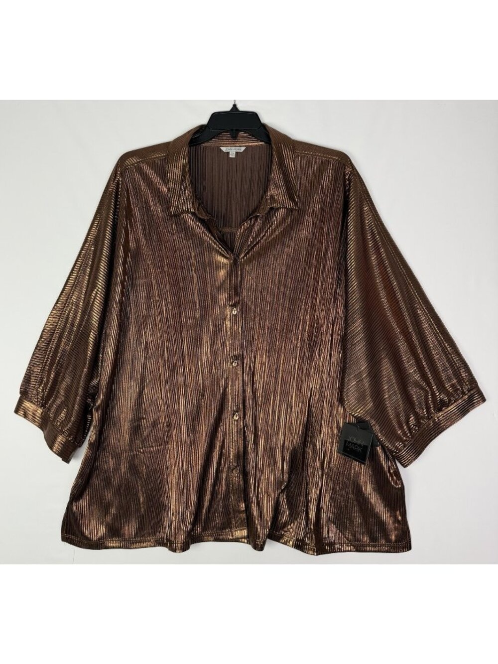 John Mark Women’s Size 3X Shimmery Gold Short Sleeve Top Button Up NWT